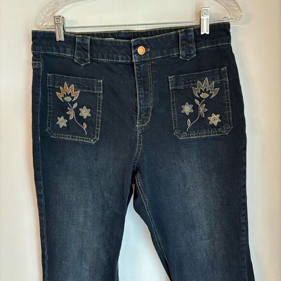 Pilcro Anthropologie Women boho cropped embroidered flower front pocket jeans 30 - Picture 2 of 11